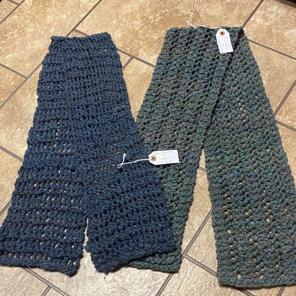 Chunky Knit Wool Scarf Bundle in Blue and Green Hand Woven  Cozy Spring Fall